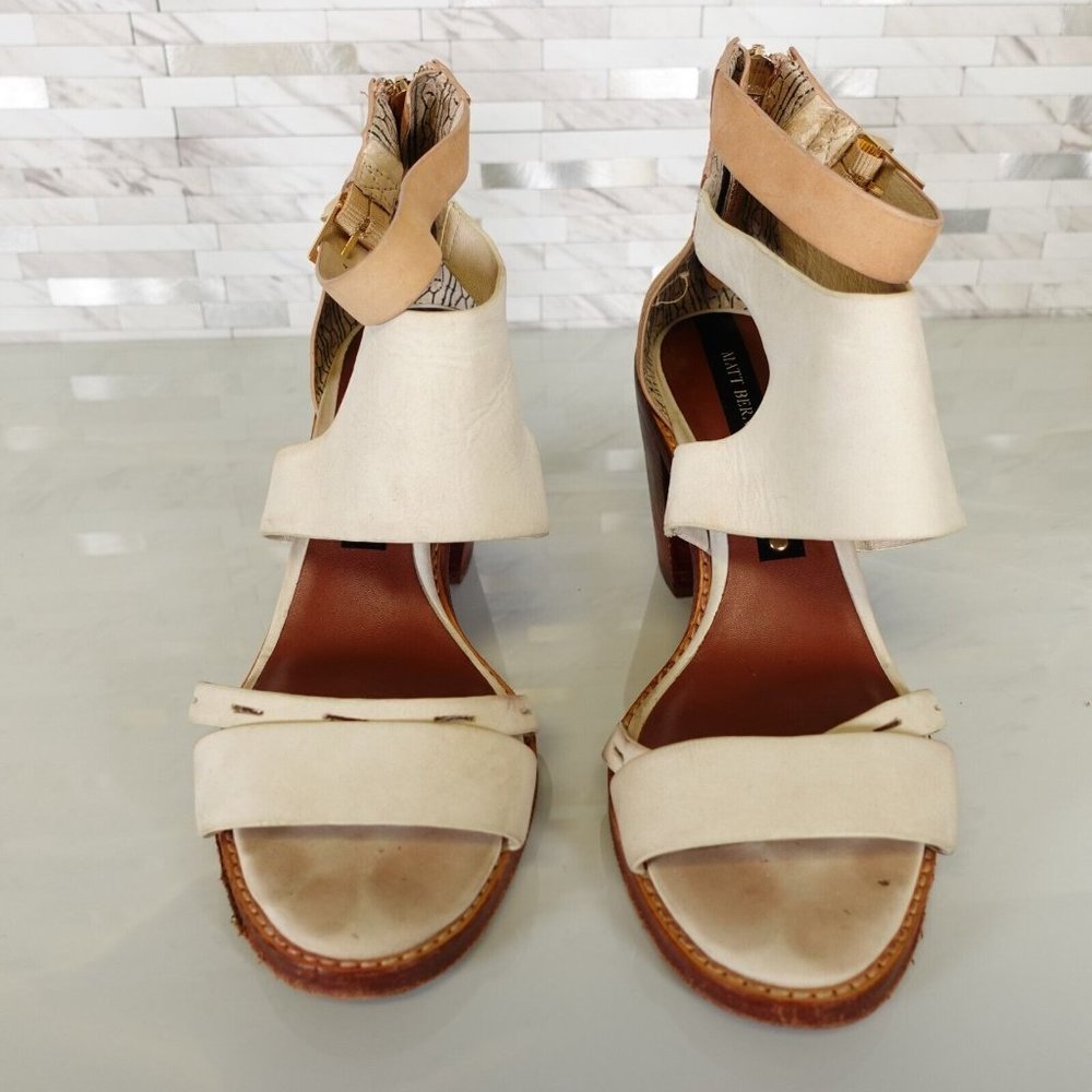 Elegant Leather Tan and Cream Women's Heels - Picture 7 of 15